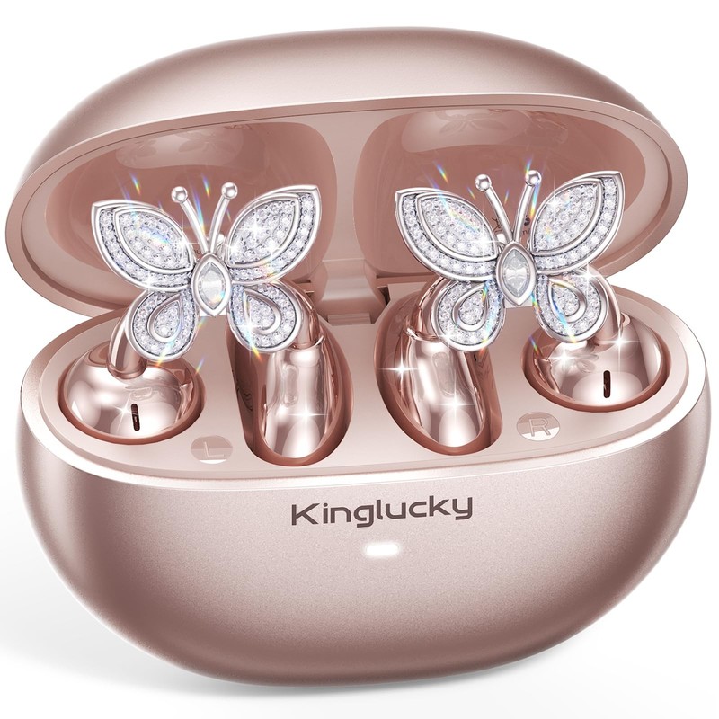 Clip-On Open Ear Earbuds with Detachable Butterfly Earrings, Bluetooth 6.0 Wi…