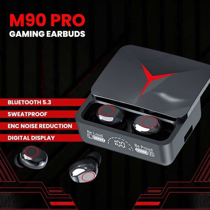 M90 Pro Black Bluetooth 5.3 True Wireless Earbuds Gaming Bass Music Earphones