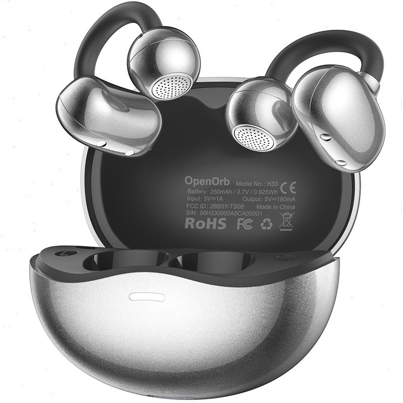 TOZO Bluetooth 5.4 Wireless Earbuds Open Ear Clip On Headphones Black