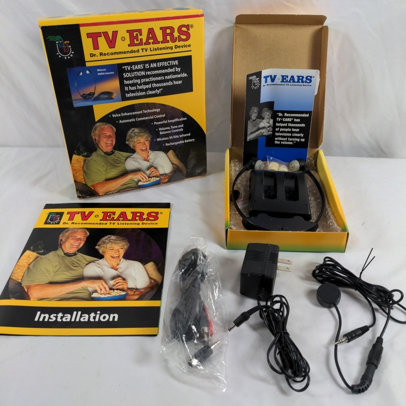 TV Ears Headset and Transmitter Wireless TV Listening System Complete Box