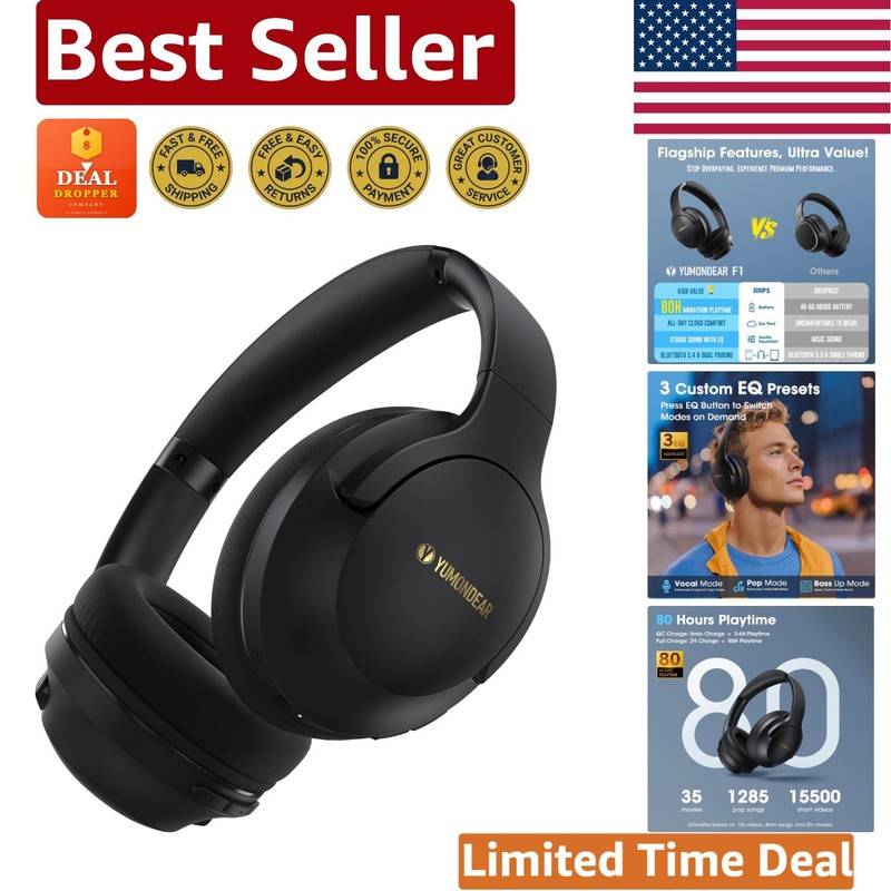 Ultimate Bluetooth Over-Ear Headphones – 80H Playtime & Active Noise Cancelling