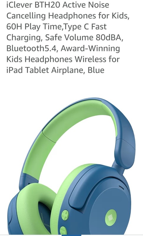 iClever BTH20 Active Noise Cancelling Headphones for Kids, 60H Play Time,Type…