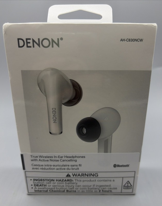 (NEW) Denon AH-C830NCW Active Noise Cancelling Earbuds – White NIB Sealed