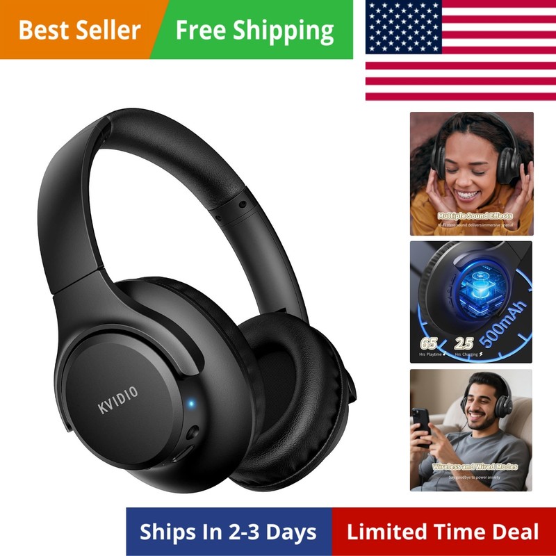 Bluetooth Headphones Over Ear, 65 Hours Playtime Wireless Headphones with Mic…