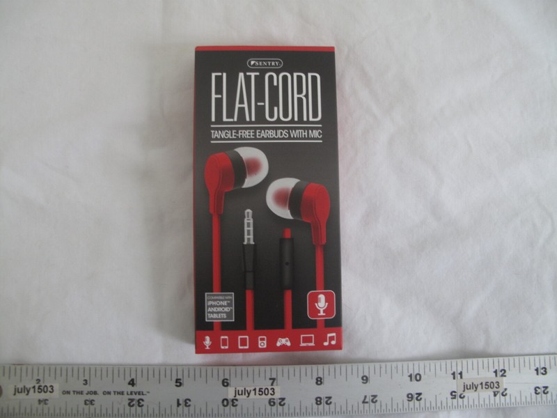 NEW Sentry Flat-Cord Tangle Free Earbuds w/Mic – RED – iPhone Android Tablets