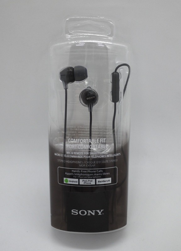 Sony MDR-EX15AP (BLACK) In-Ear Earbud Stereo Headphones w/Mic *BRAND NEW in