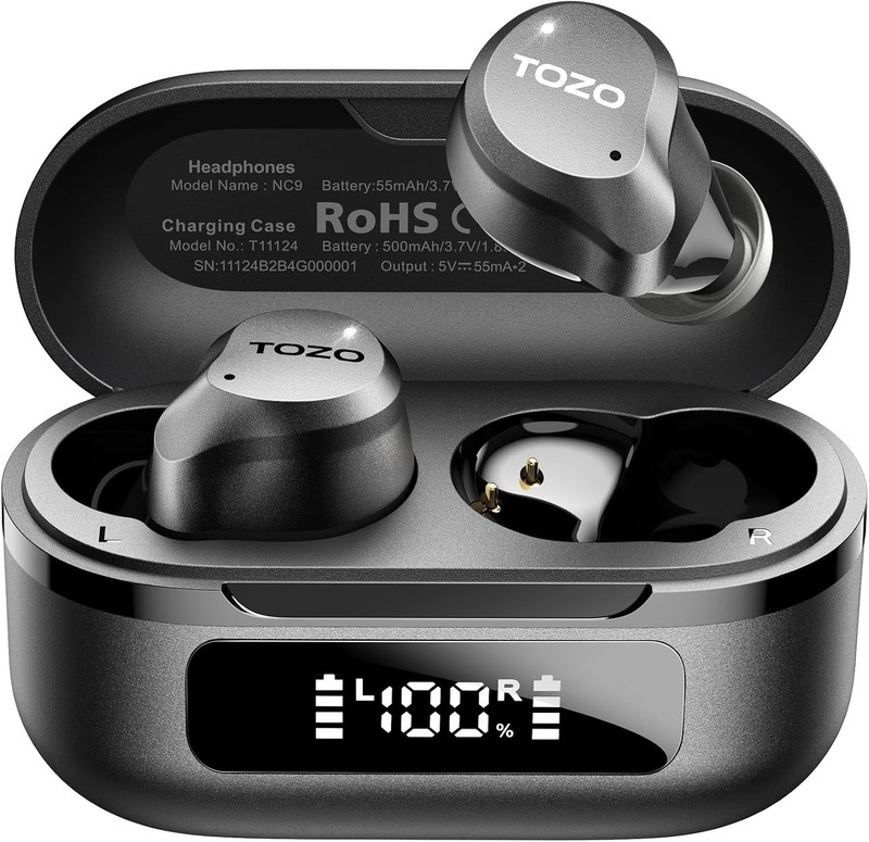 TOZO NC9 Hybrid Active Noise Cancelling Wireless Earbuds, 6 Mics ENC Clear Call