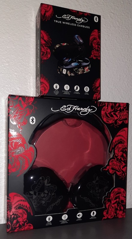 Ed Hardy Wireless Bluetooth Headphones Earbuds Set Black Love Kills Slowly💔🆕️