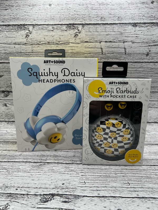Art+Sound Headphone Earbud Lot Squishy Daisy Headphones Emoji Earbuds with Case