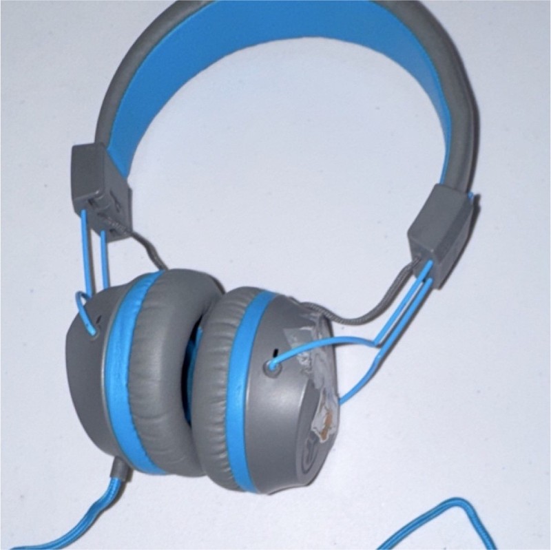 Blue/Gray On-Ear Wired Headphones 3.5mm Jack with On-Cable Mic, Adjustable