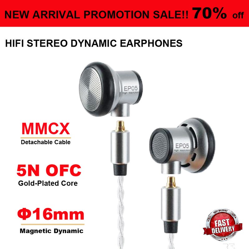 HIFI In Ear Earphones Bass Stereo 16mm Dynamic Earbuds Detachable MMCX OFC Cable