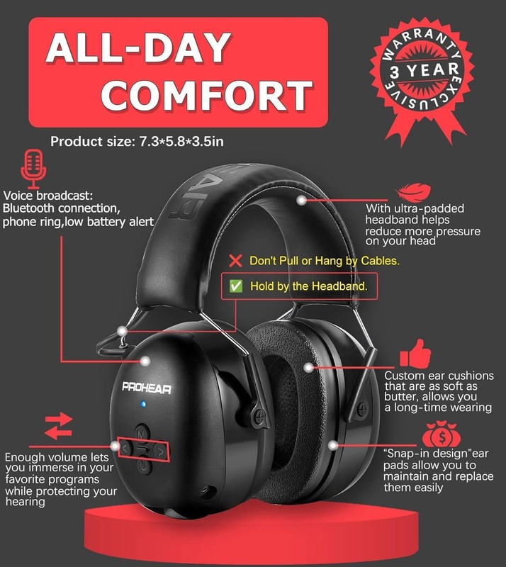 Prohear 037 Bluetooth 6.0 Ear Muffs - 30dB SNR for Ultimate Noise Protection gallery