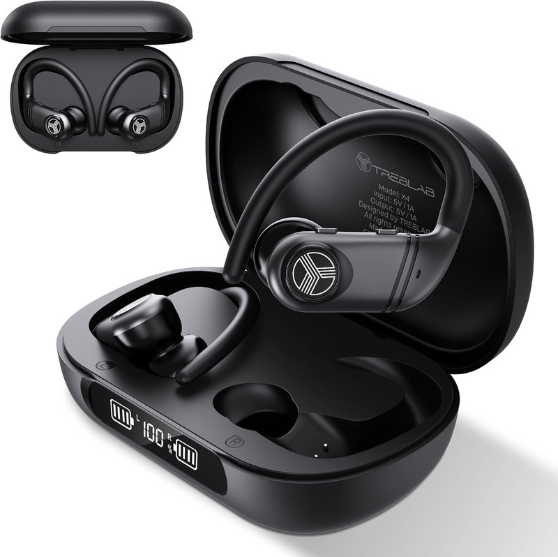 TREBLAB X4 Wireless Earbuds with Earhooks – 253H Battery, ENC Mic, Bluetooth 5.4