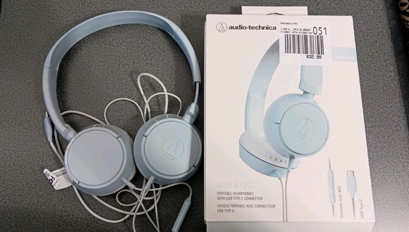 Audio-Technica Consumer ATH-S120C On-Ear USB-C Headphones (Blue-Gray)