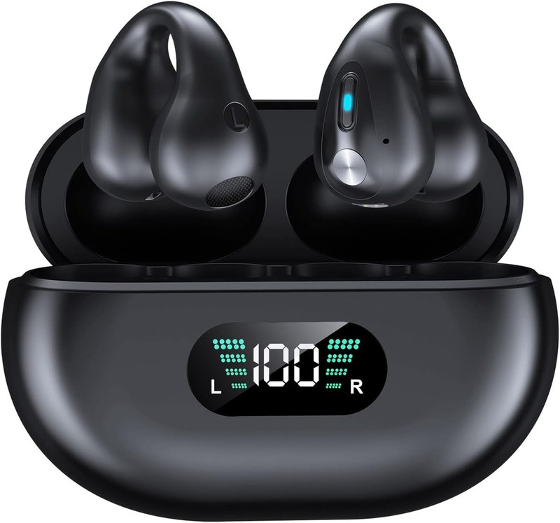 Alpha Digital – Clip-On/Open Ear-Buds Bluetooth 5.3, 18Hr Playtime – Black New
