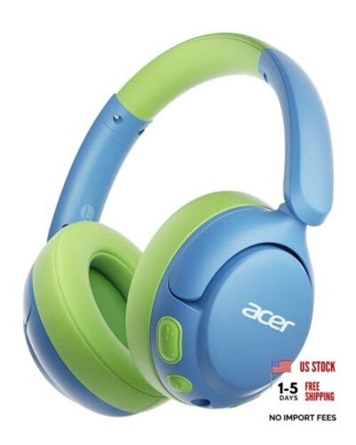 acer Kids Bluetooth Headphones, 85dB Volume Limiter, Foldable Blue-Green