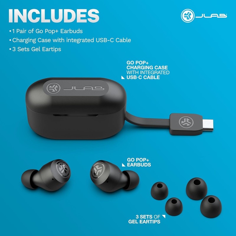 JLab Go Air Pop True Wireless Bluetooth Earbuds & Charging Case - Black, Dual Co gallery