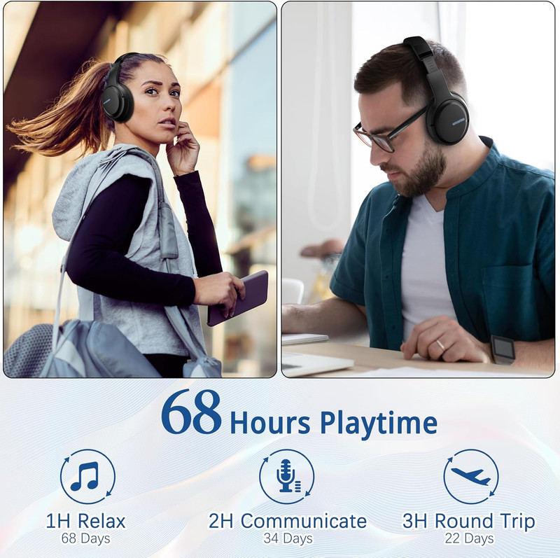 Bluetooth Headphones over Ear, 68 Hours Playtime Wireless Headphones with Mic, F gallery