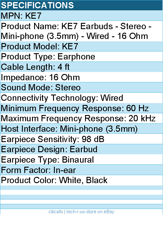 Koss KE7 Earbuds - Stereo - Mini-phone (3.5mm) - Wired - 16 Ohm gallery