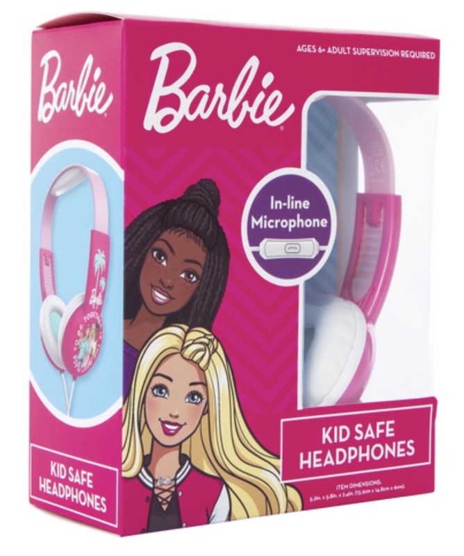 Barbie Kid Safe Wired Headphones In-Line Microphone Music Movies Ships Fast!