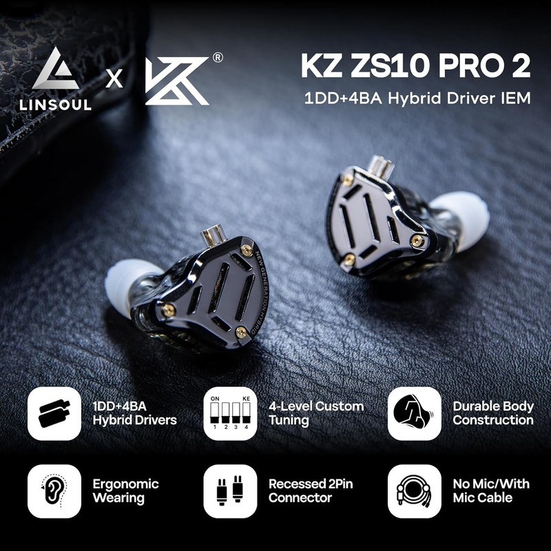 KZ ZS10 PRO 2 In Ear Monitor IEM, 1DD+4BA Hybrid Wired Earbuds, with 4-Level Tun gallery