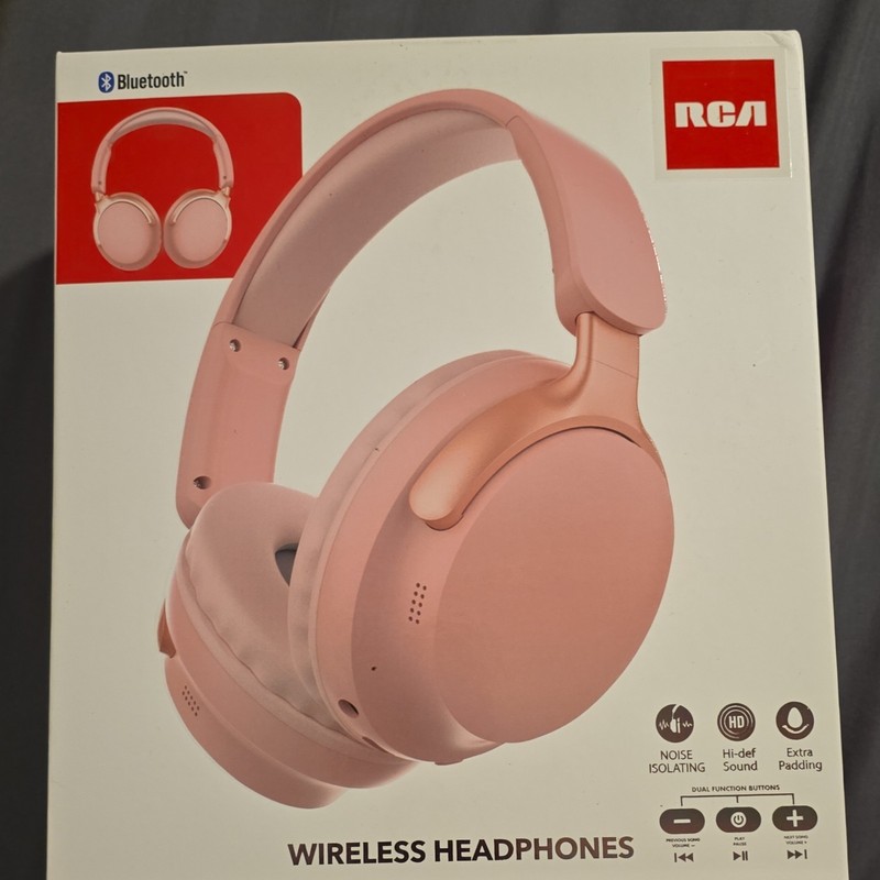 RCA WAVE-58 PINK Bluetooth Wireless Headphones Noise Isolating Extra Padding Mic
