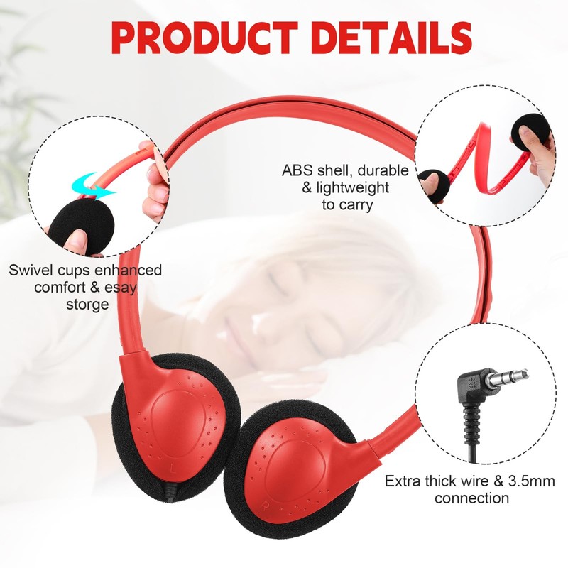 10 PCS Red Bulk Wired Classroom Student Headphones 3.5mm Jack Adjustable gallery