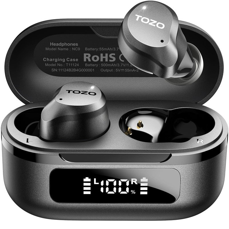 TOZO NC9 Hybrid Active Noise Cancelling Wireless Earbuds 6 Mics ENC Clear Call