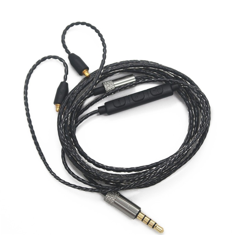 PVC MMCX Audio Cable Volume Control For Shure SE215/425/535/846 Black With Mic
