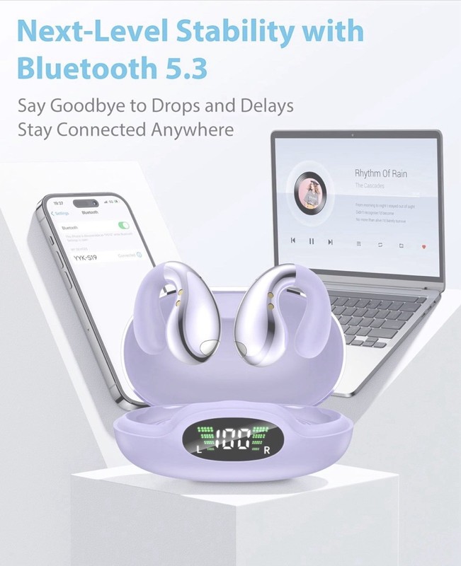 YYK YYK-S19 Wireless Bluetooth Open-Ear Earbuds Built-In Mic Purple