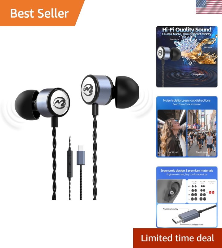EP09 Hi-Fi Stereo USB C Headphones,Type C in-Ear Wired Earbuds with Deep Bass…