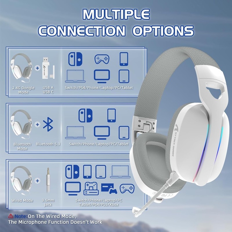 ATTACK SHARK L90 RGB Wireless Gaming Headphone with Mic, Lightweight Foldable gallery