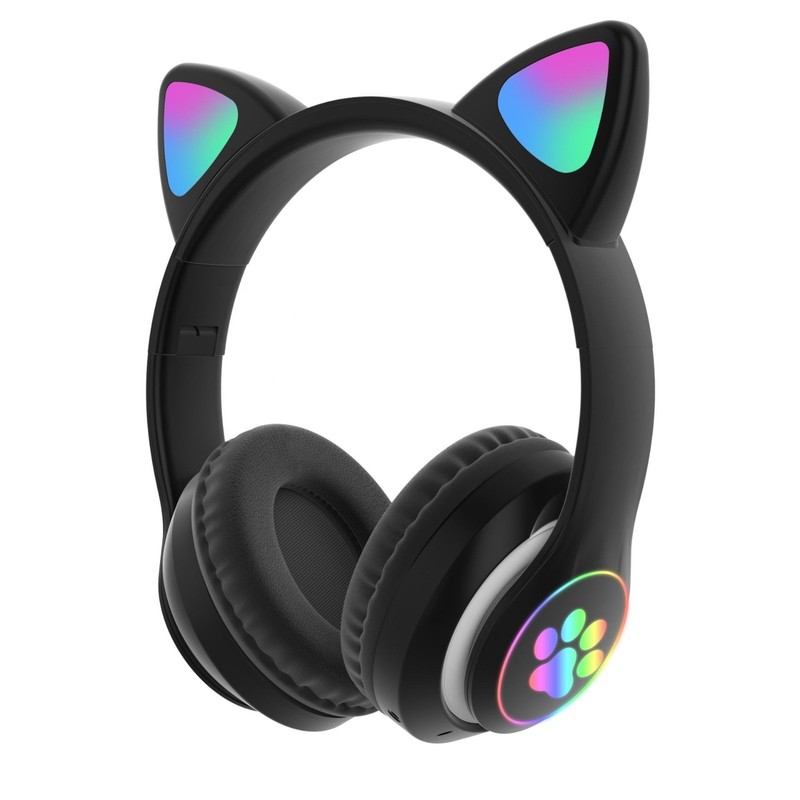 Kids Wireless Bluetooth Cat Ear Headphones LED Light Over Ear Headset