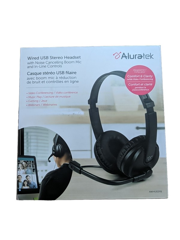 Aluratek Wired USB Stereo Headset w/ Noise Cancelling Boom Mic & In-Line Control