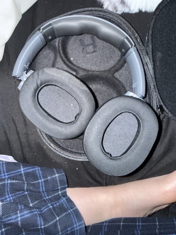 Black and Gray Over-Ear Headband Headphones with Carrying Case