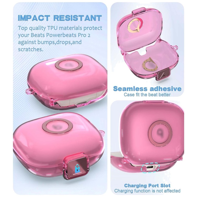 Transparent Pink Case for Powerbeats Pro 2 with Cleaner Kit