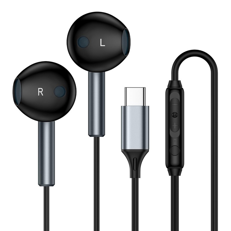 USB C Headphones Wired Ear Buds for Samsung Galaxy A17 A16 Z Fold 7 Z Black