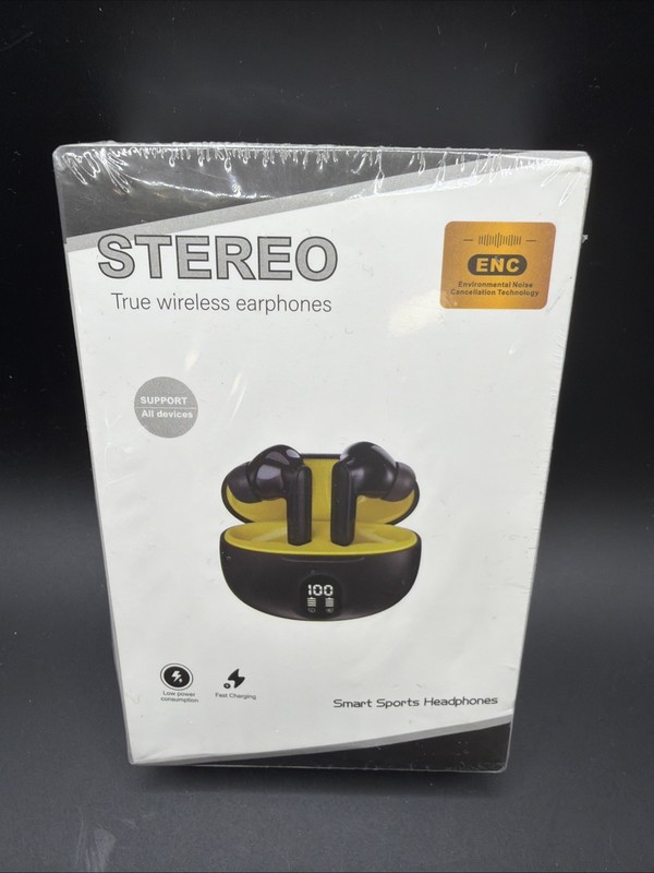 True Wireless Bluetooth Stereo Ear-Hook Earbuds ENC Mic Model 895B Black/Yellow