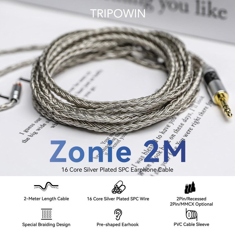 2m Silver Plated 16 Core IEM Cable for Earbuds, Audiophile Earphone Wire (2Pin) gallery