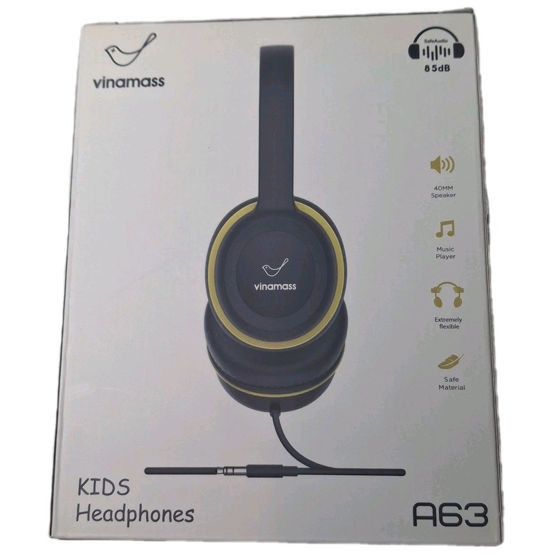 Vinamass A63 Kids Wired Headphones Max 85dB Volume Limiter 40mm Speakers Black