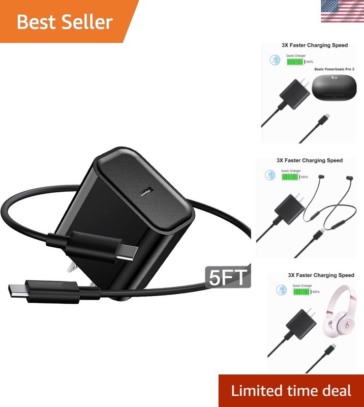 USB-C Fast Charger & 5FT Cable for Beats Earbuds – Perfect for On-the-Go Music