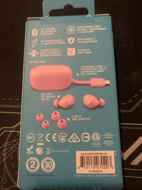 JLab Go POP+ True Wireless Bluetooth Earbuds, iOS, Android, Headphones (Pink) gallery
