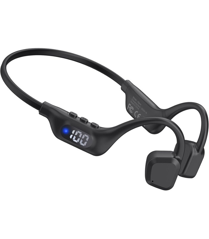 i19 Pro Bone Conduction Bluetooth 6.0 Neckband Headphones Black, IPX5 Mic