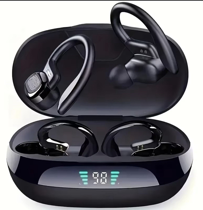 Bluetooth Ear-Hook In-Ear Earbuds w/ Charging Case ANC Mic Black/Red