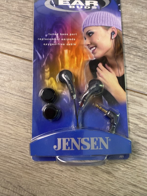 Jensen JB5 Wired Earbuds Black Tuned Bass Port 3.5mm Gold Plug Vintage New NIP gallery