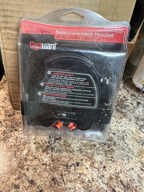 Gigaware Behind The Neck Headset With Microphone & Carry Pouch Model #43-346 NIB
