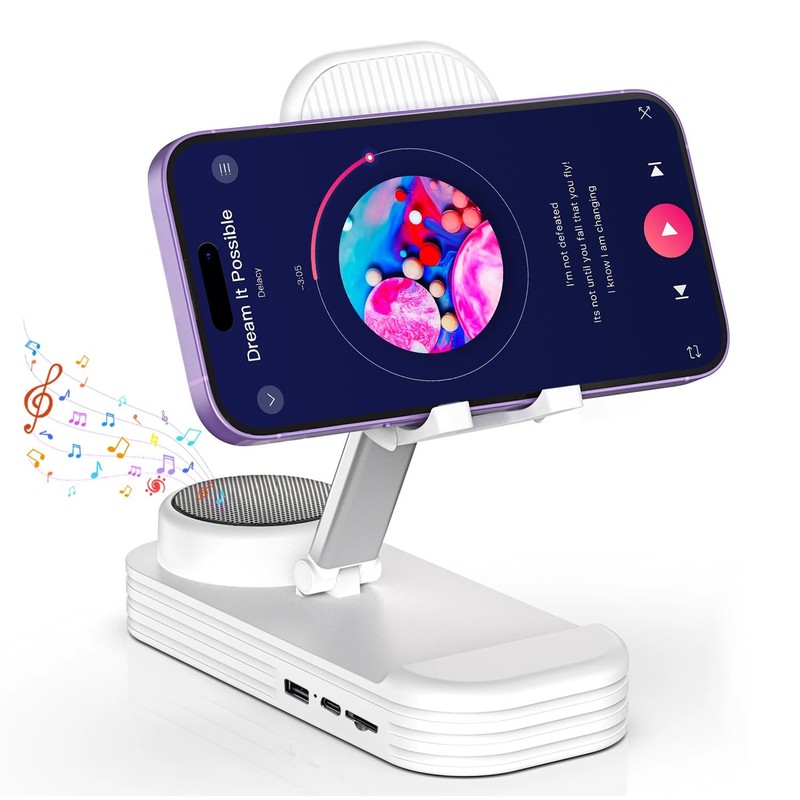 LBSC Cell Phone Stand with Wireless Bluetooth Speaker & Anti-Slip White