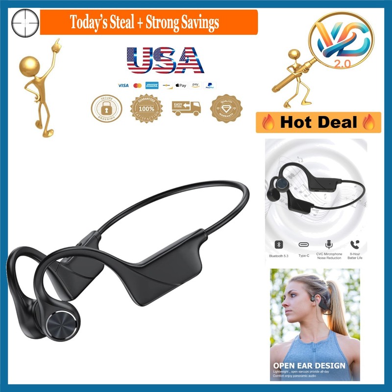 Bone Conduction Headphones Bluetooth Waterproof Open Ear Sport Headset