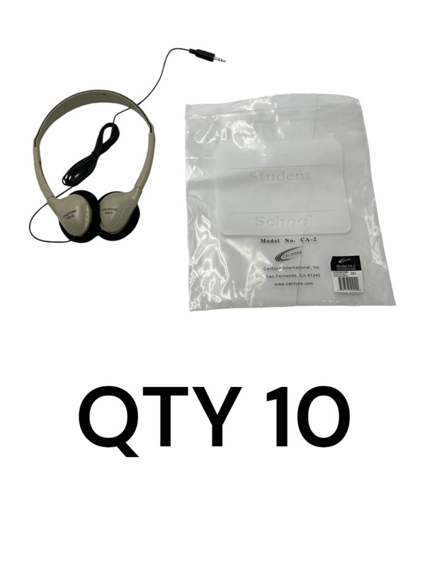 (QTY 10) Califone CA-2 Individual Stereo Headphones w/Resealable Bag, Adjustable
