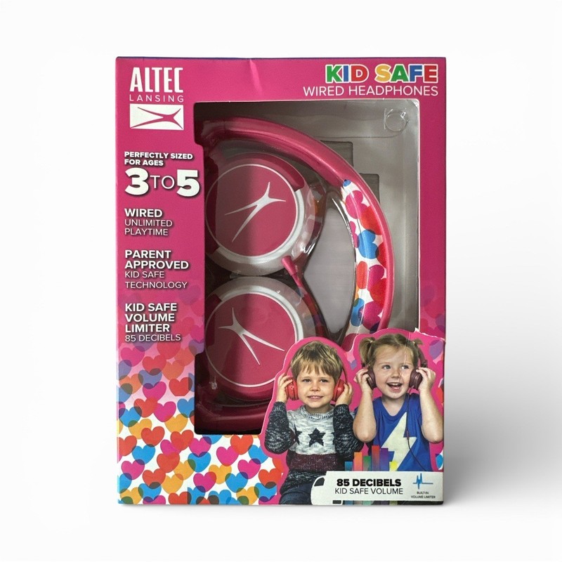 Altec Lansing Wired Headphones Kids Ages 3-5 Pink Heart Volume Limited 85 dB New